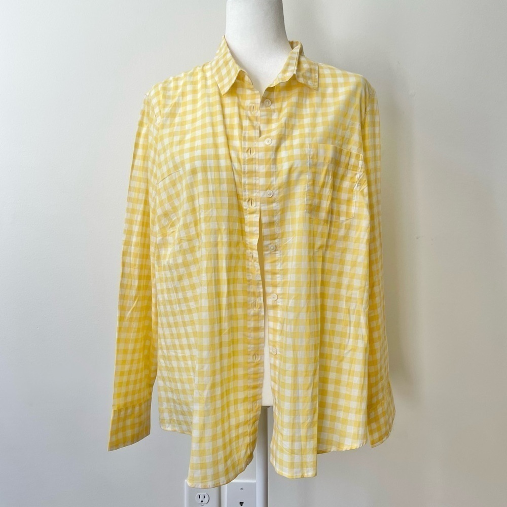J. Crew Yellow and White Gingham Long Sleeve Button Up cotton Size 3X NWT